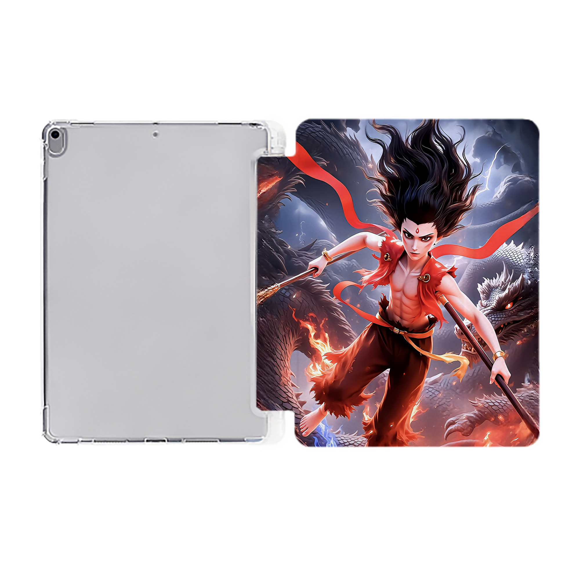 （画像用） Ne Zha 2 ナタ 魔童の大暴れ IPad ケース ペン収納付き 三つ折りスタンド PUレザー×シリコン 対応機種9.5/10.5/10.9インチ